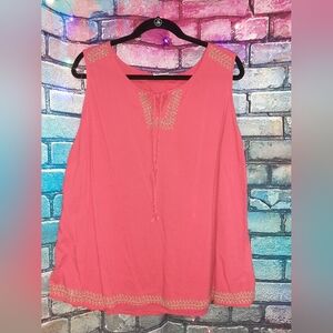 St. John's Bay Coral Tank Top with Gold Embroidered Accents 2X